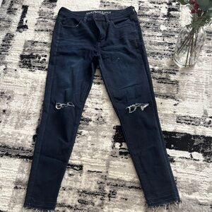 American Eagle Outfitters Women's Dark Blue Ripped Skinny Jeans